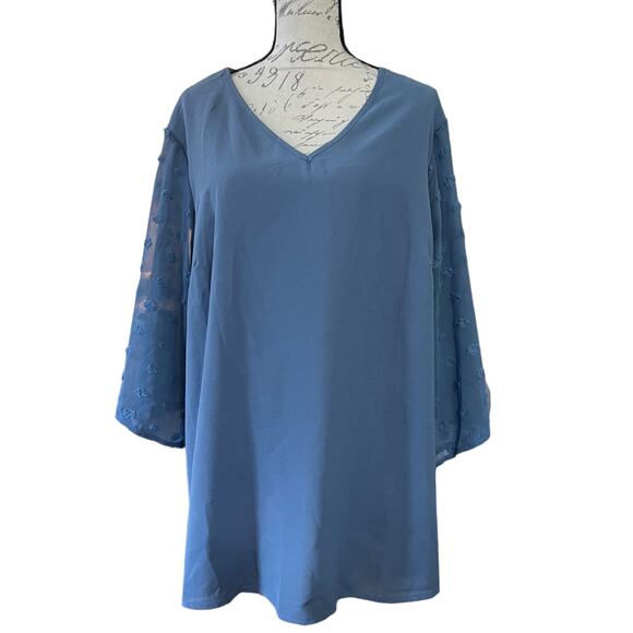 Bloomchic V Neck Pullover Texture Polka Dot Sleeve Shirt Size 22/24 - Picture 1 of 4